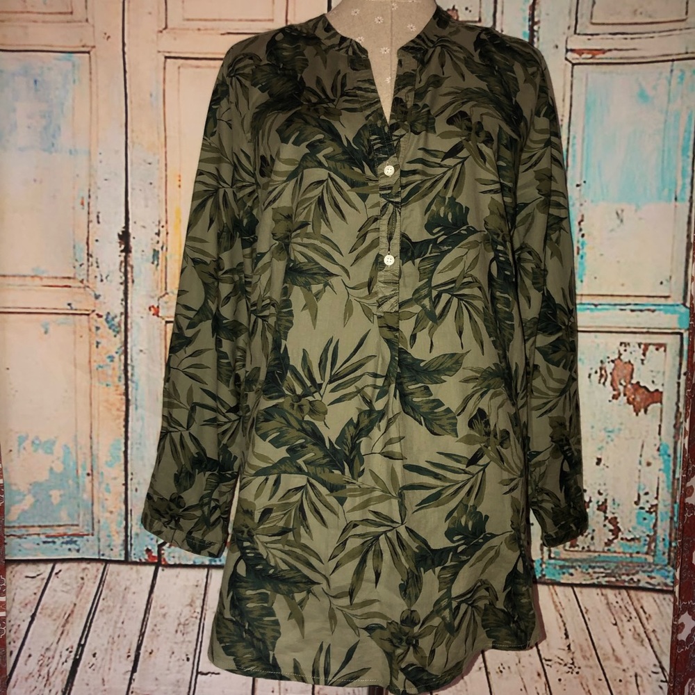 GAP~Palm Leaf Printed Popover Tunic Top~XL